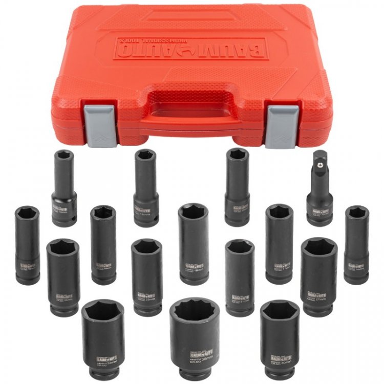 Набор головок ударных глубоких 16пр.1/2''(6-гр.)(10,12-17,19,21,22,24,27,30,32мм(36мм-12гр)+удлинитель 75мм),в кейсе Набор головок ударных глубоких 16пр.1/2''(6-гр.)(10,12-17,19,21,22,24,27,30,32мм(36мм-12гр)+удлинитель 75мм),в кейсе