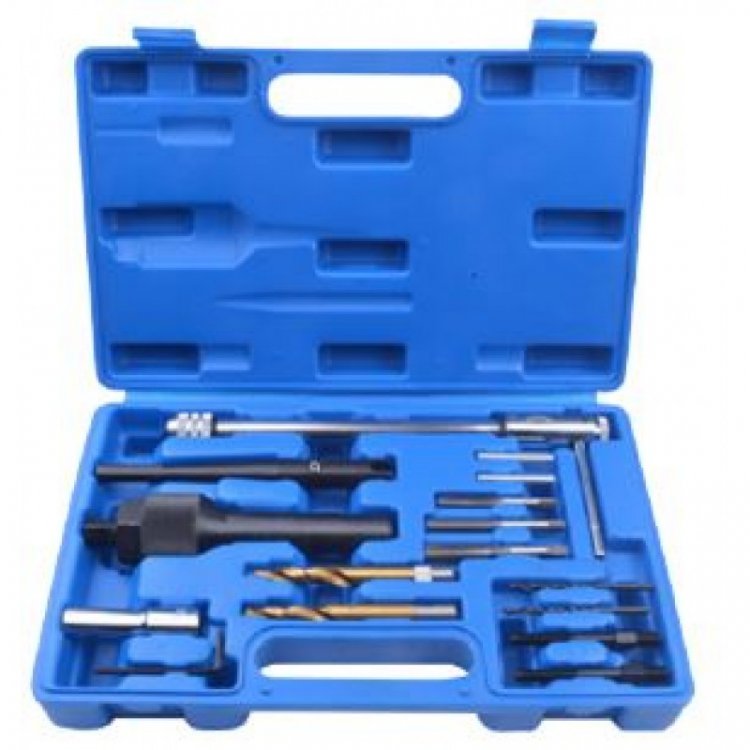 Набор инструментов для извлечения свечей накаливания и реставрации резьбы, в кейсе