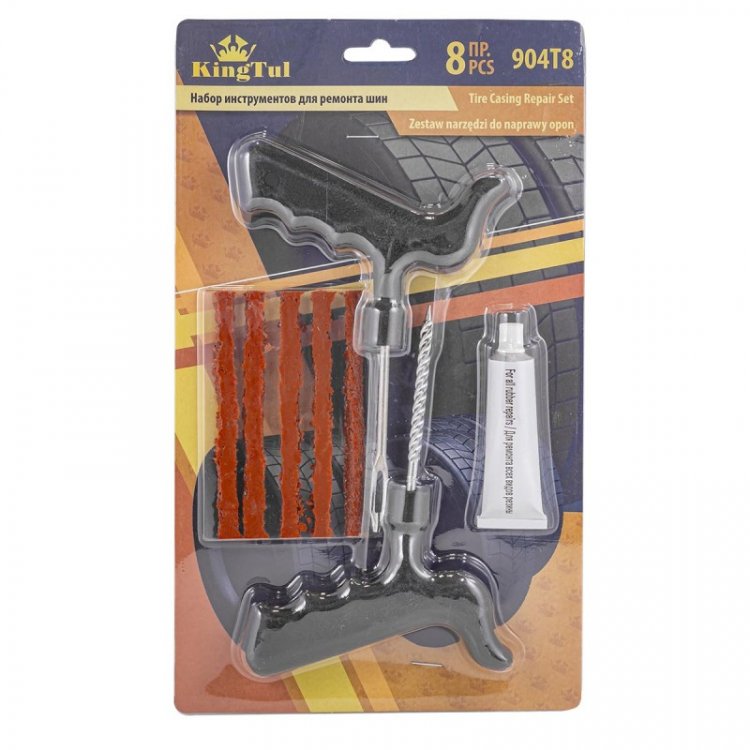 Набор инструментов для ремонта шин 8пр.(шило,протяжка,шнуры-5шт,клей), в блистере Набор инструментов для ремонта шин 8пр.(шило,протяжка,шнуры-5шт,клей), в блистере
