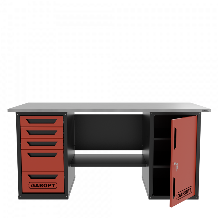 Верстак двухтумбовый дверь/5 ящиков, красный 1800*700 Garopt, GT1800DY5.red