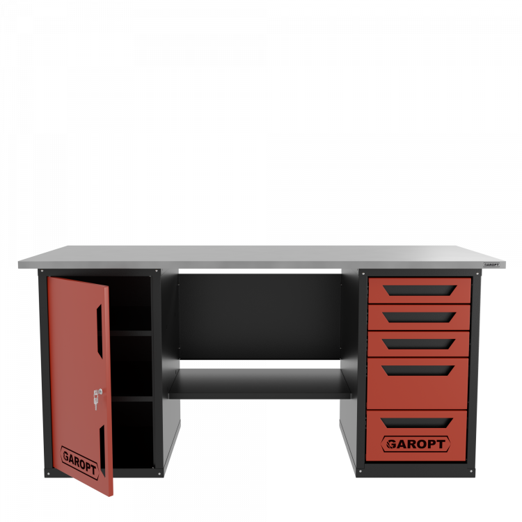 Верстак двухтумбовый дверь/5 ящиков, красный 1800*700 Garopt, GT1800DY5.red