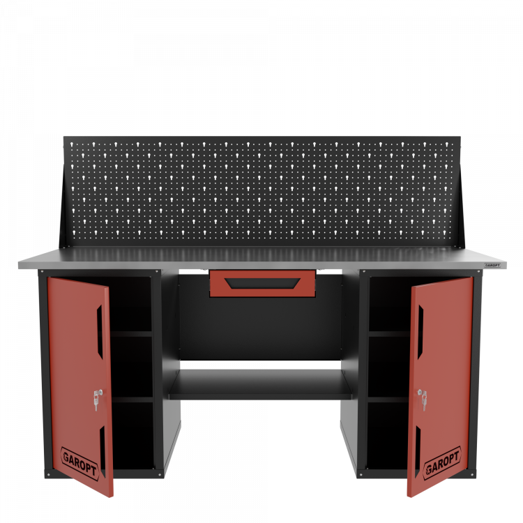 Верстак двухтумбовый с экраном и ящиком, красный 1800*700 Garopt, GT1800DDY1PP.red