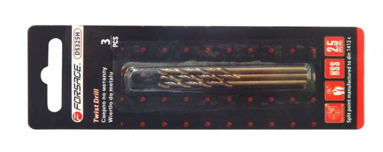 Сверло по металлу 2.5мм HSS+Co (3шт), в блистере