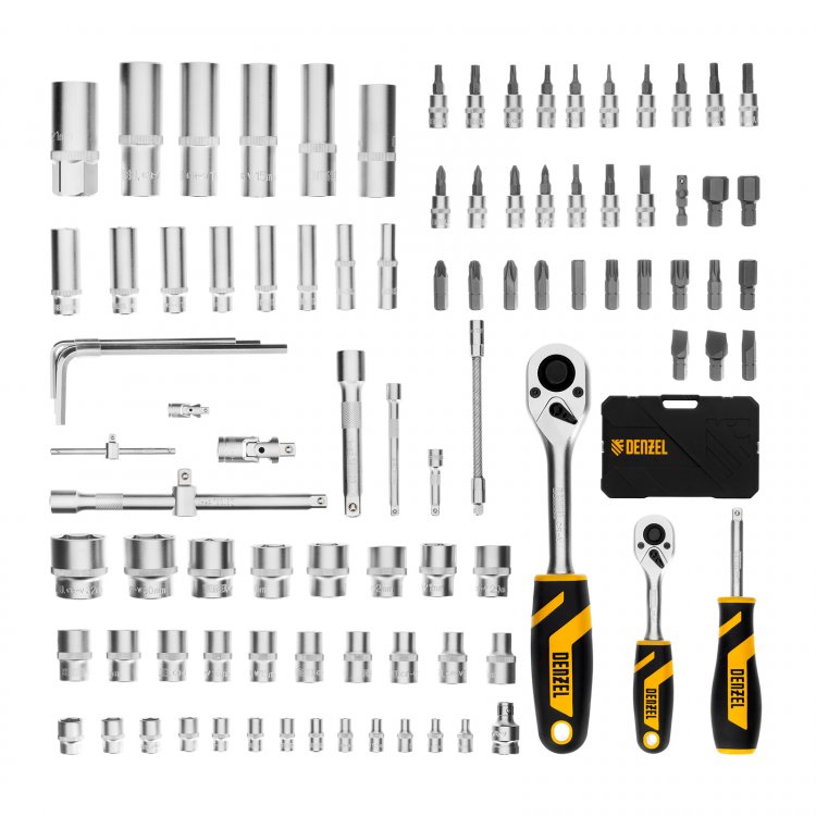 Набор инструментов, 1/2", 1/4", CrV, S2, пластиковый кейс, 94 предмета// Denzel