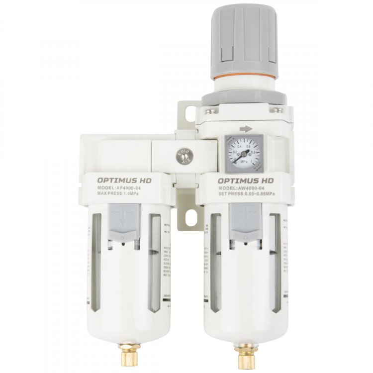 Блок подготовки воздуха 1/2" с влагоотделителем, регулятором и манометром Блок подготовки воздуха 1/2" с влагоотделителем, регулятором и манометром