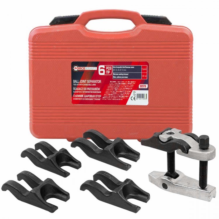 Съемник шаровых опор в комплекте со сменными "губками" (размер зева: 20, 22, 24, 27, 30мм) 6пр, в кейсе
