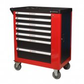Тележка инструментальная 7-ми полочная (красная), с дополнительной боковой секцией, 600х840х980 (полки:65х400х530-5шт,140х400х530мм-2шт)