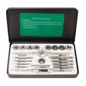 Набор метчиков и плашек метрический 20пр. (М3х0.5, М4х0.7, М5х0.8, М6х1, М7х1, М8х1.25, М9х1.25, М10х1.5, М12х1.75), в металлическом кейсе Набор метчиков и плашек метрический 20пр. (М3х0.5, М4х0.7, М5х0.8, М6х1, М7х1, М8х1.25, М9х1.25, М10х1.5, М12х1.75), в металлическом кейсе