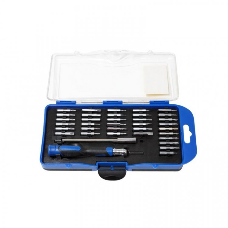 Отвертка ювелирная с удлинителем и набором бит, 36пр., в пластиковом футляре