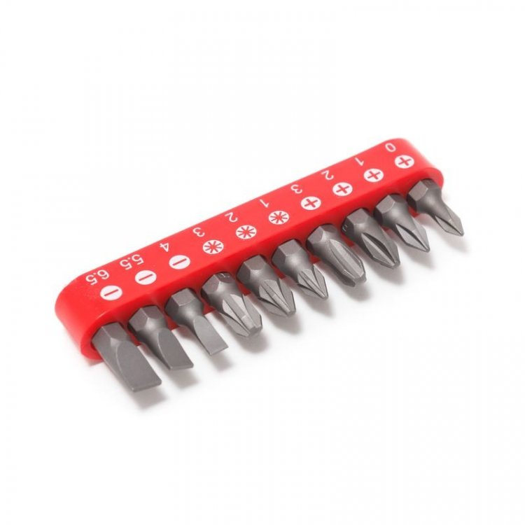 Набор бит 10пр. 1/4" (PH.0,1,2,3, PZ.1,2,3, SL 4, 5.5, 6.5мм-25мм),в блистере