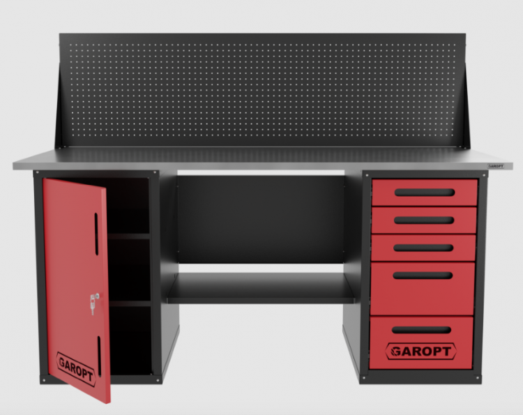 Верстак двухтумбовый дверь/5 ящиков с экраном, красный 1800*700 Garopt, GT1800DY5PP.red Верстак двухтумбовый дверь/5 ящиков с экраном, красный 1800*700 Garopt, GT1800DY5PP.red