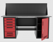 Верстак двухтумбовый дверь/5 ящиков с экраном, красный 1800*700 Garopt, GT1800DY5PP.red Верстак двухтумбовый дверь/5 ящиков с экраном, красный 1800*700 Garopt, GT1800DY5PP.red
