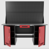 Верстак двухтумбовый с двумя экранами и ящиком, красный 1800*700 Garopt, GT1800DDY1PP2.red Верстак двухтумбовый с двумя экранами и ящиком, красный 1800*700 Garopt, GT1800DDY1PP2.red