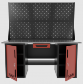 Верстак двухтумбовый с двумя экранами и ящиком, красный 1800*700 Garopt, GT1800DDY1PP2.red