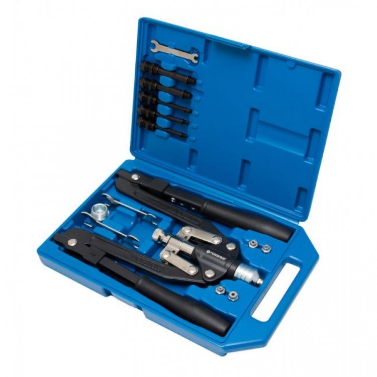 Заклепочник механический двуручный складной 3в1, 14пр(L-520мм, заклепки 3.2-6.4мм, резьбовые заклепки М4,М5,М6,М8,М10), в кейсе