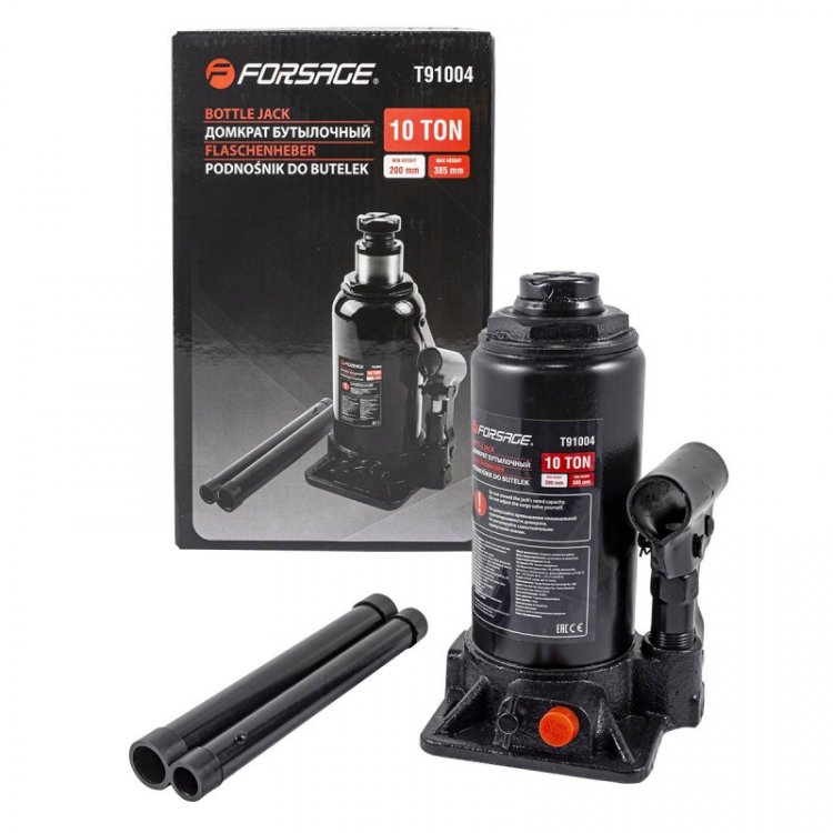 Домкрат гидравлический бутылочный, 10т (с предохранительным клапаном, минимальная высота: 190 мм, ход штока: 110 мм, ход винта: 60 мм, максимальная вы Домкрат гидравлический бутылочный, 10т (с предохранительным клапаном, минимальная высота: 190 мм, ход штока: 110 мм, ход винта: 60 мм, максимальная вы