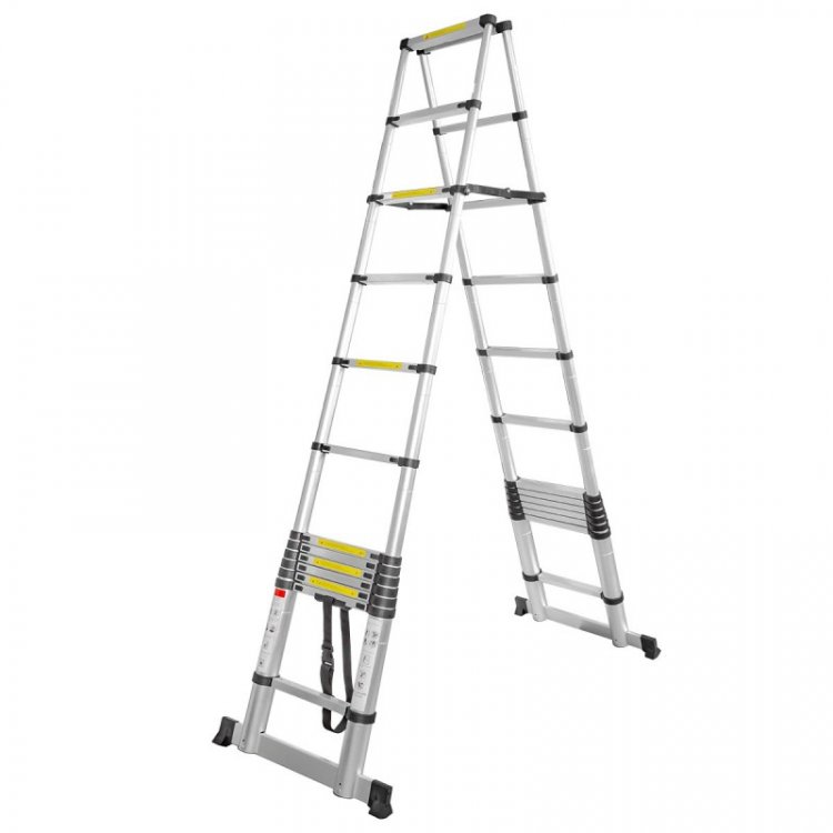 Лестница телескопическая двухсекционная (0.9-3.8+3.8м,12+12ступенек, max нагрузка 150кг, вес 21,0кг)