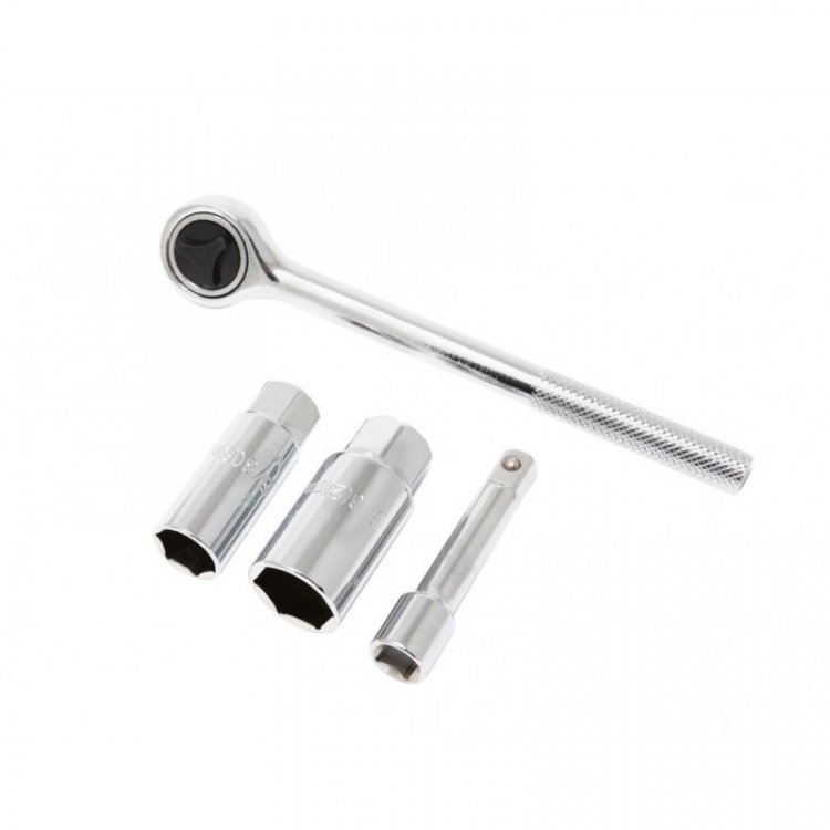 Набор инструментов для свечей зажигания 4 пр.(3/8", 16мм, 21мм, удлинитель-75мм, трещотка-180мм), в блистере Набор инструментов для свечей зажигания 4 пр.(3/8", 16мм, 21мм, удлинитель-75мм, трещотка-180мм), в блистере