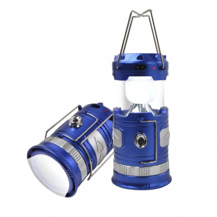 Фонарь трансформер  светодиодный аккумуляторный Blue (1 LED+6 LED, зарядка 220V + солнечная батарея)