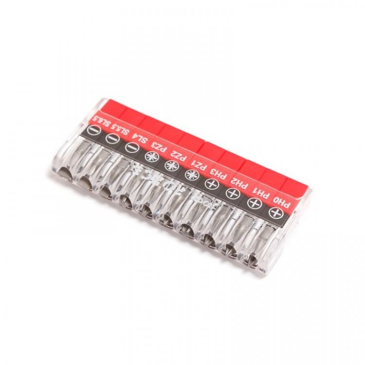 Набор бит в пластиковом футляре типа "магазин" 10пр., (PH.0.1.2.3, PZ, 1.2.3., SL 4.5, 5. 6.5 - 25мм) 1/4" Набор бит в пластиковом футляре типа "магазин" 10пр., (PH.0.1.2.3, PZ, 1.2.3., SL 4.5, 5. 6.5 - 25мм) 1/4"