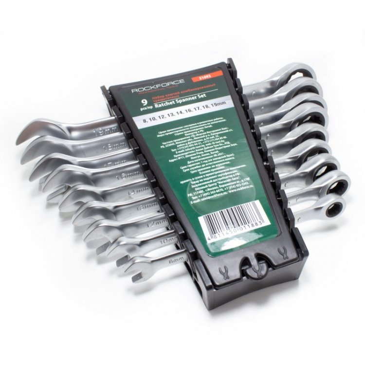 Набор ключей комбинированных трещоточных, 9пр.  (8,10,12,13,14,16,17,18,19мм) в пластиковом держателе