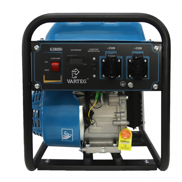 Бензиновый инверторный генератор VARTEG G3800i - Бензиновый инверторный генератор VARTEG G3800i (2,8 - 3,0 кВт / 7 л.с. / топливный бак 5.5 л / МФД 4в1 / маслодатчик / медь) (арт. 8454)