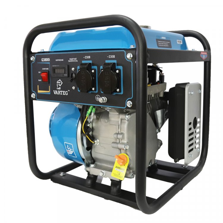 Бензиновый инверторный генератор VARTEG G3800i - Бензиновый инверторный генератор VARTEG G3800i (2,8 - 3,0 кВт / 7 л.с. / топливный бак 5.5 л / МФД 4в1 / маслодатчик / медь) (арт. 8454)
