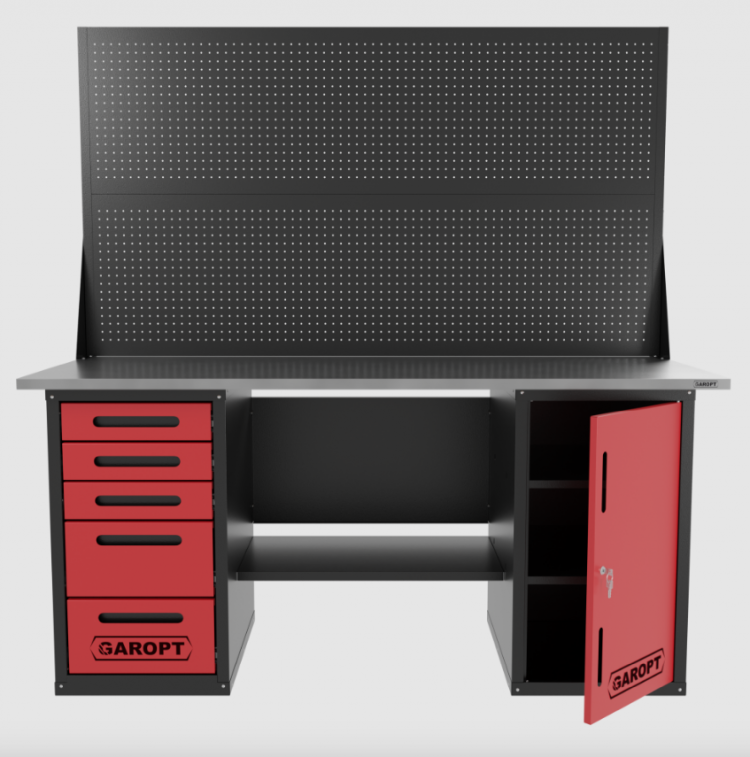 Верстак двухтумбовый дверь/5 ящиков с двумя экранами, красный 1800*700 Garopt, GT1800DY5PP2.red Верстак двухтумбовый дверь/5 ящиков с двумя экранами, красный 1800*700 Garopt, GT1800DY5PP2.red