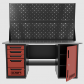 Верстак двухтумбовый дверь/5 ящиков с двумя экранами, красный 1800*700 Garopt, GT1800DY5PP2.red