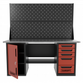 Верстак двухтумбовый дверь/5 ящиков с двумя экранами, красный 1800*700 Garopt, GT1800DY5PP2.red
