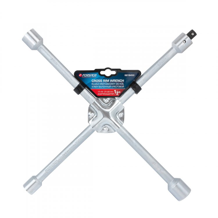 Ключ балонный крестовой 17-19-21-22мм с адаптером 1/2" на пластиковом держателе