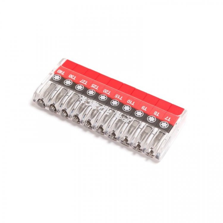 Набор бит TORX в пластиковом футляре типа "магазин"10пр., (T7,T8,T9,T10,T15,T20,T25,T27,T30,T40 - 25ммL) 1/4"