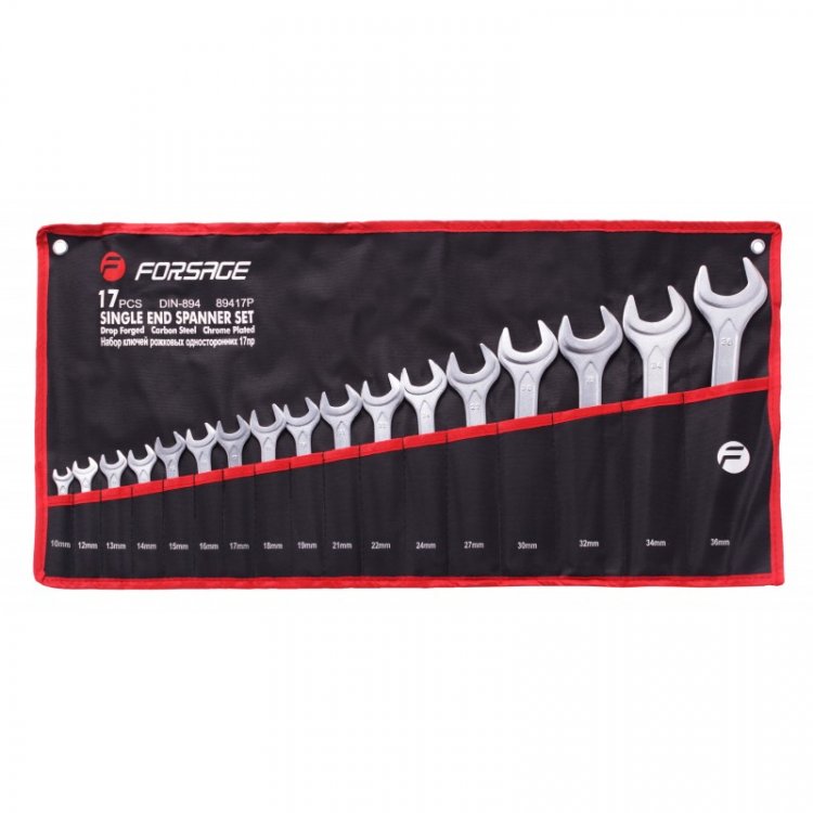 Ключи рожковые односторонние, набор 17пр. (10-36мм)