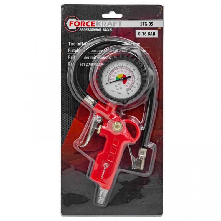 Пистолет для подкачки шин с аналоговым манометром и шлангом (0-16Bar), в блистере