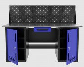 Верстак двухтумбовый с экраном и ящиком, синий 1800*700 Garopt, GT1800DDY1PP.blue