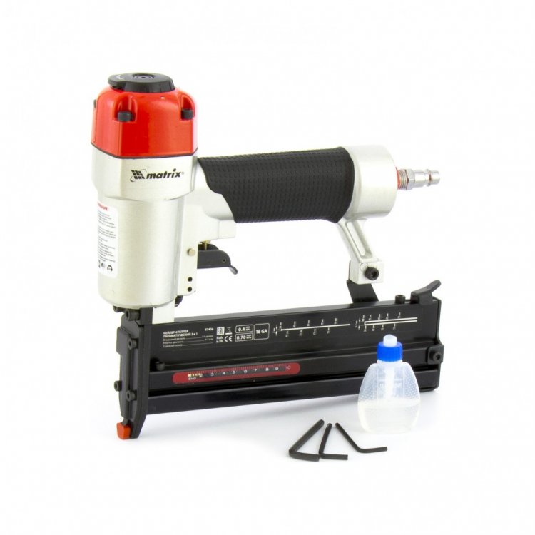 Нейлер-степлер пневматический 2 в 1, гвозди 18GA длина 10-50 мм, скобы 18GA длина 25-40// Matrix Нейлер-степлер пневматический 2 в 1, гвозди 18GA длина 10-50 мм, скобы 18GA длина 25-40// Matrix