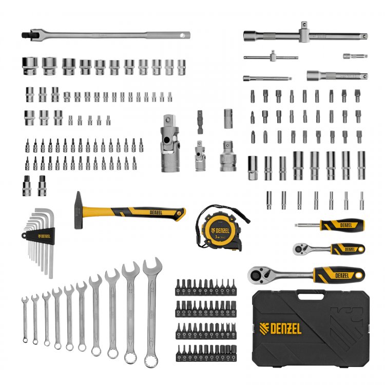Набор инструментов, 1/2", 1/4", CrV, S2, пластиковый кейс, 194 предмета// Denzel