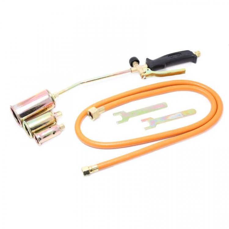 Горелка газовая с насадками и гибким шлангом (насадки-25,35,50мм; L-390мм;L шланга-1.5м) на блистере