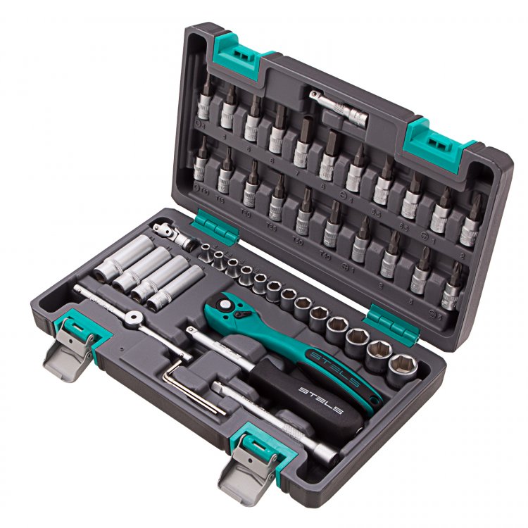 Набор инструментов 1/4", Cr-V, S2, услиленный кейс, 47 предм, Stels Набор инструментов 1/4", Cr-V, S2, услиленный кейс, 47 предм, Stels