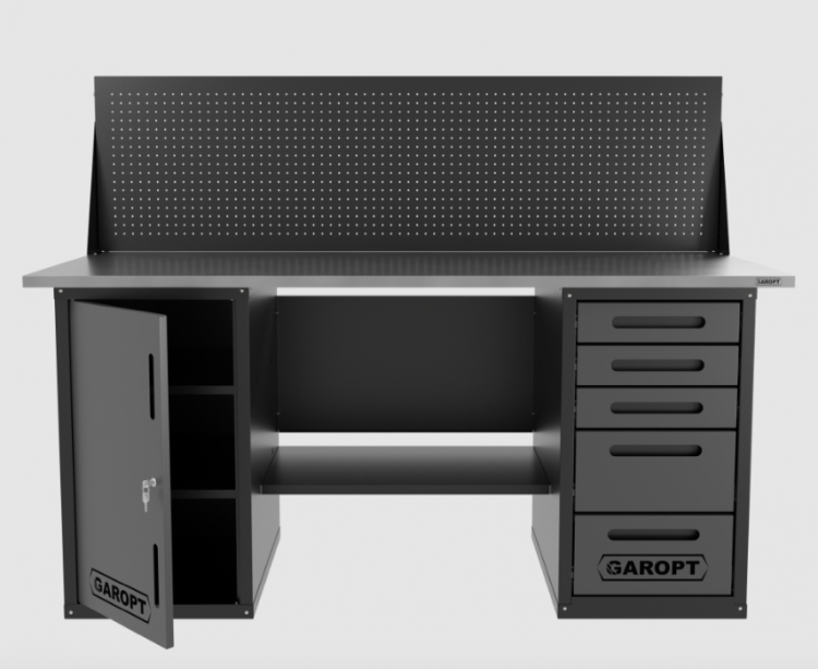 Верстак двухтумбовый дверь/5 ящиков с экраном, серый 1800*700 Garopt, GT1800DY5PP.grey Верстак двухтумбовый дверь/5 ящиков с экраном, серый 1800*700 Garopt, GT1800DY5PP.grey