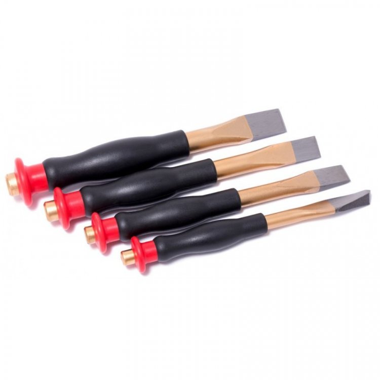 Набор зубил c прорезиненной защитной рукояткой, 4пр.(10х135мм, 13х150мм, 16х160мм, 19х180мм),в пластиковом держателе