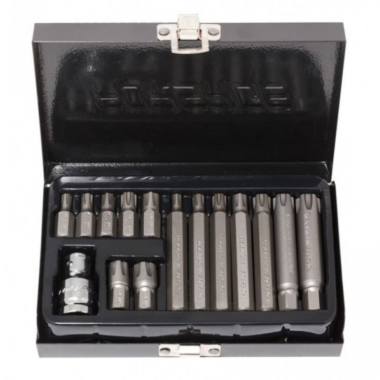 Набор бит RIBE c битодержателем,15пр. 1/2"(L:30/75мм;M6,М7,М8,М9,М10,М12,M14), в металлическом кейсе