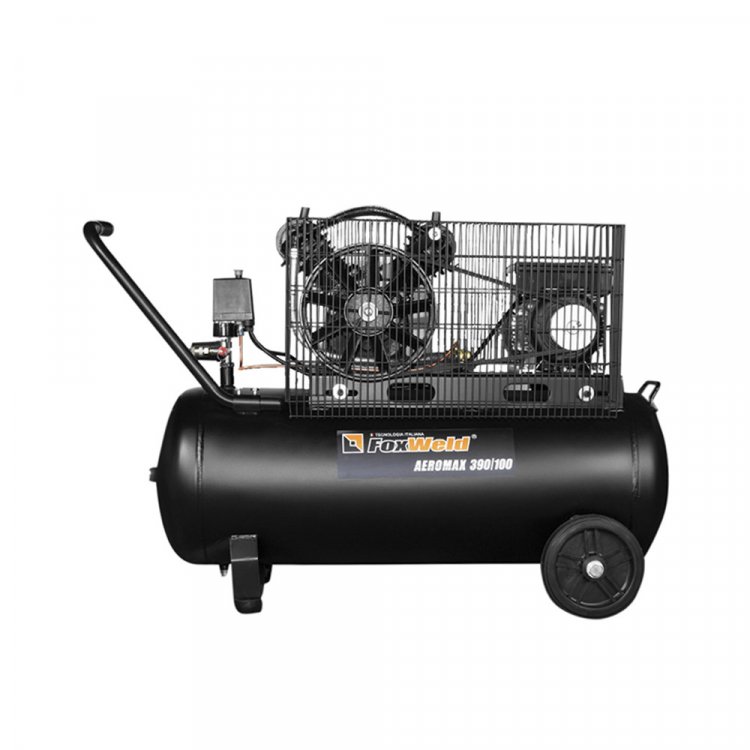 Компрессор масляный ременной AEROMAX 390/100  - Компрессор FOXWELD AEROMAX 390/100 масляный, ременной 7290 предназначен для подачи сжатого воздуха в пневмоинструмент и различное оборудование.   Данная модель проста и удобна в эксплуатации. Прочный ко