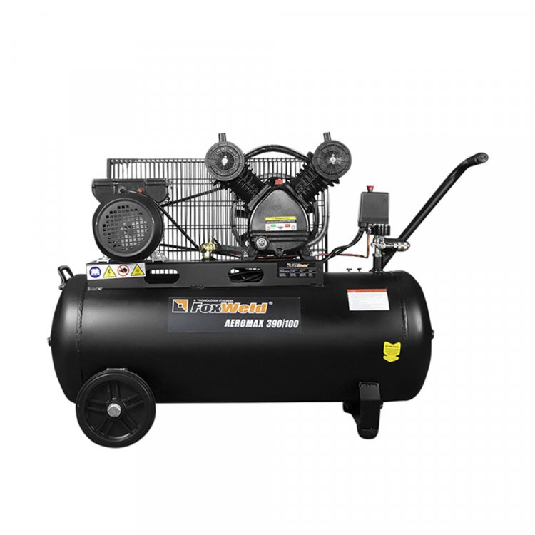 Компрессор масляный ременной AEROMAX 390/100  - Компрессор FOXWELD AEROMAX 390/100 масляный, ременной 7290 предназначен для подачи сжатого воздуха в пневмоинструмент и различное оборудование.   Данная модель проста и удобна в эксплуатации. Прочный ко