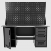 Верстак двухтумбовый дверь/5 ящиков с двумя экранами, серый 1800*700 Garopt, GT1800DY5PP2.grey