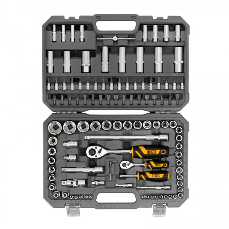 Набор инструментов, 1/2", 1/4", CrV, S2, пластиковый кейс, 109 предметов// Denzel