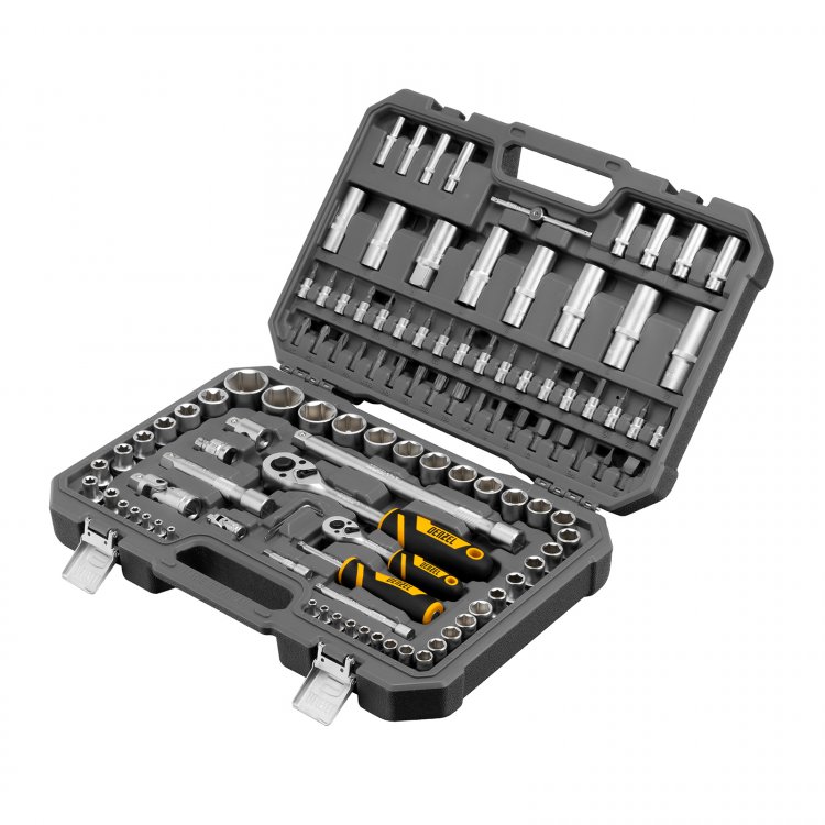 Набор инструментов, 1/2", 1/4", CrV, S2, пластиковый кейс, 109 предметов// Denzel