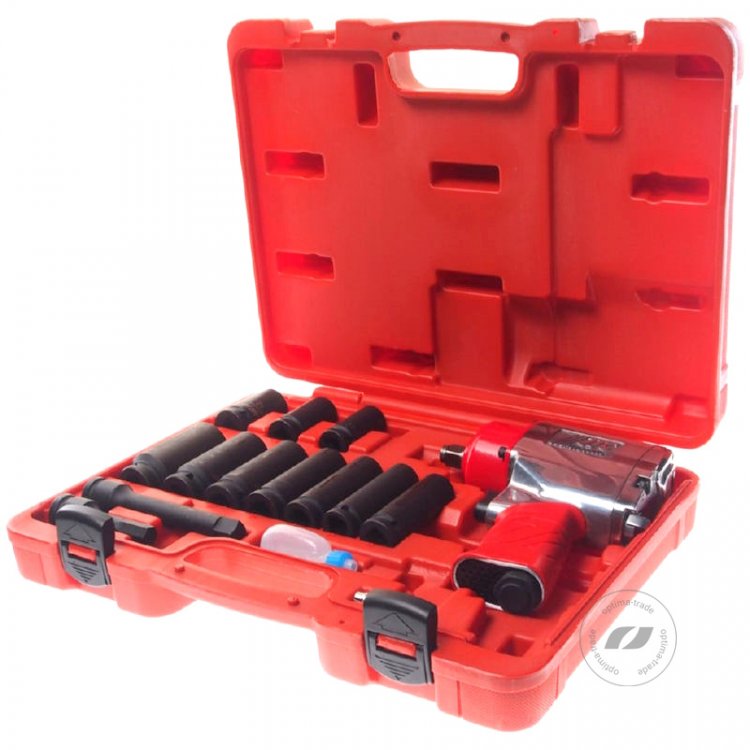 Пневмогайковерт ударный 1/2″ с головками в кейсе JTC-7663K2, 15 предметов, 1085 Нм Пневмогайковерт ударный 1/2″ с головками в кейсе JTC-7663K2, 15 предметов, 1085 Нм