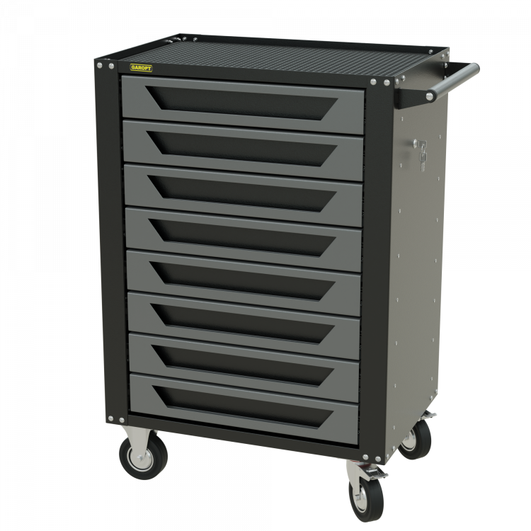 Тележка инструментальная Garopt 8 ящиков СЕРАЯ, центральный замок, увеличенные колеса, доводчики, GAROPT Серия "High", высота 1040мм