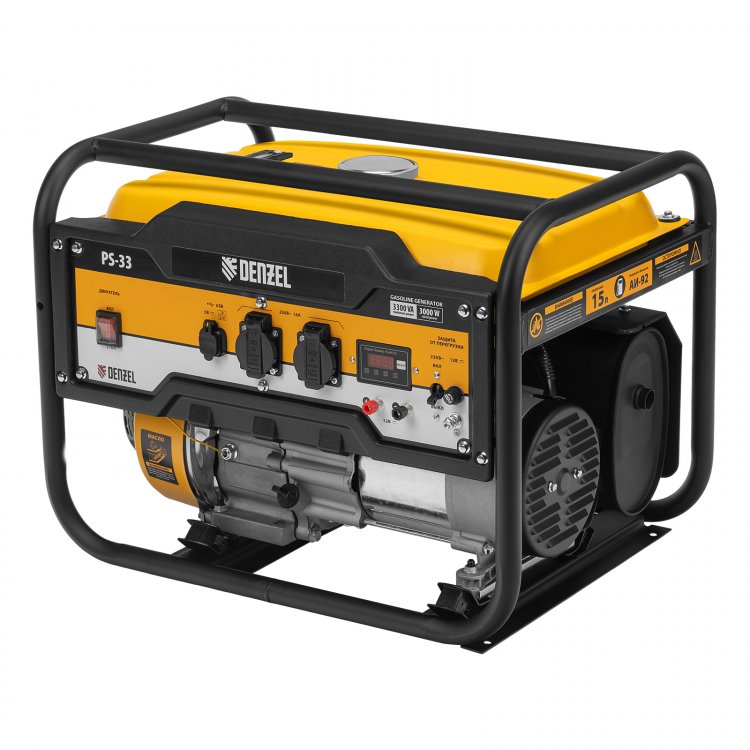 Генератор бензиновый PS-33, 3,3 кВт, 230В, 15л, ручной стартер// Denzel Генератор бензиновый PS-33, 3,3 кВт, 230В, 15л, ручной стартер// Denzel